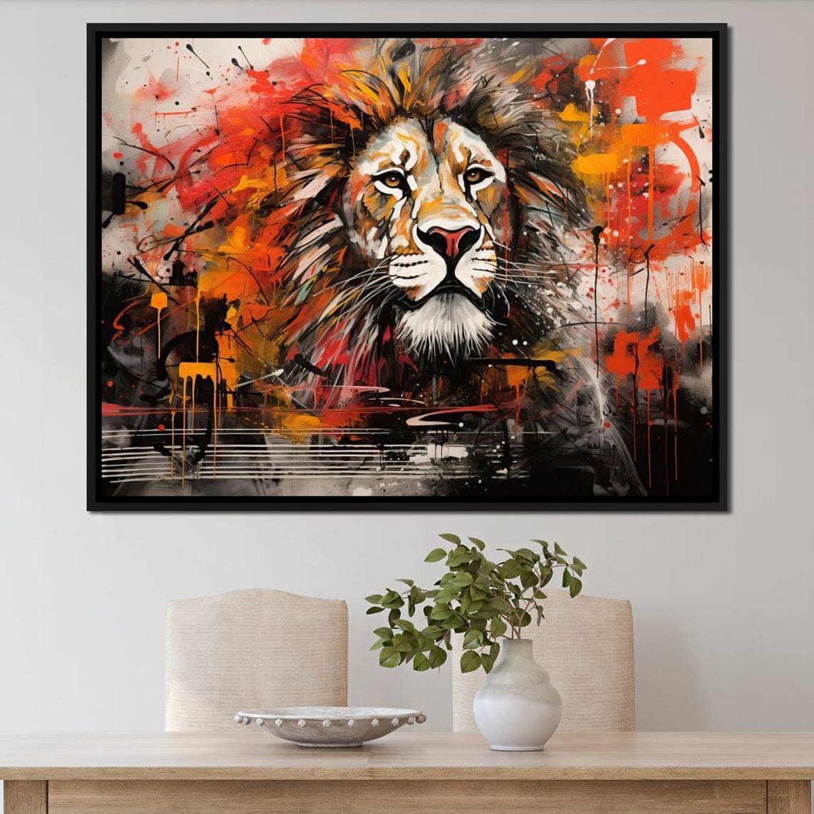 Majestic Lion Head Graffiti Paint Splash Orange Red Safari Art Print