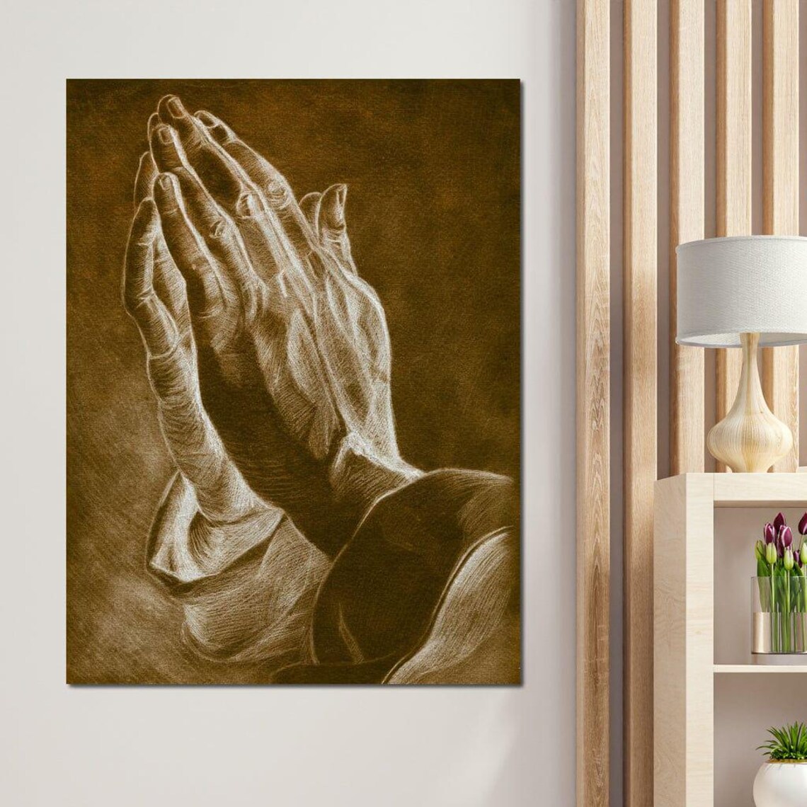 Praying Hands Faith Sketch Warm Sepia Tones Spiritual Serenity Wall Art Poster - Image 4