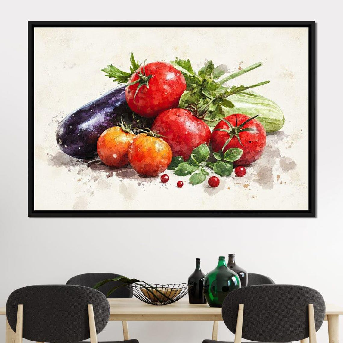 Watercolor Garden Vegetables Eggplant Tomato Zucchini Kitchen Poster - Image 4