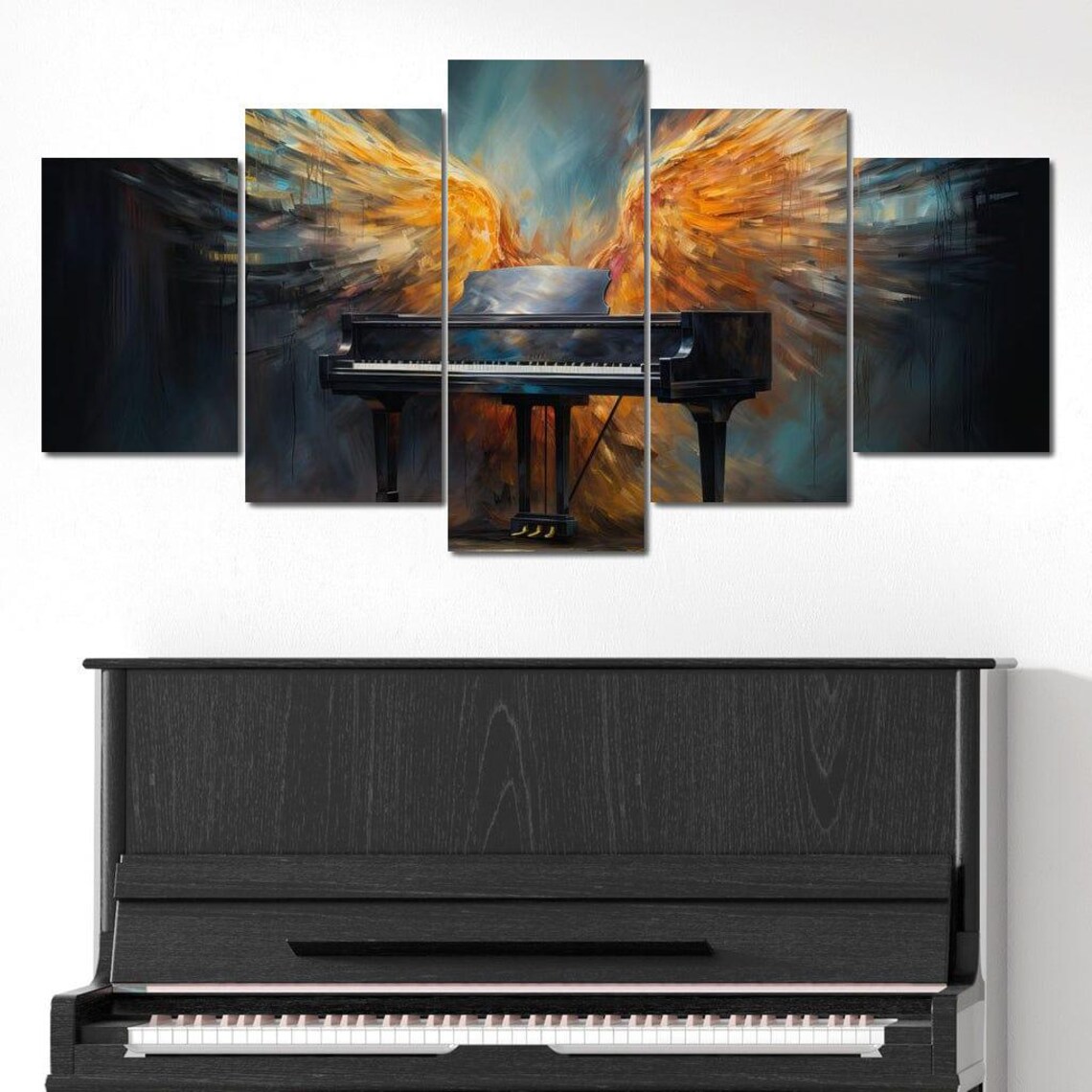 Grand Piano With Fiery Angel Wings Abstract Musical Fantasy Art Poster - Image 4