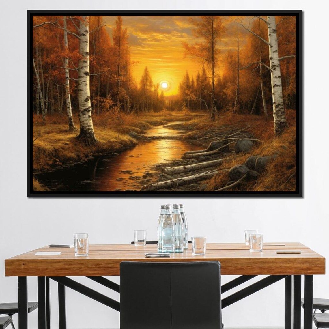 Silver Birch Forest Autumn Sunset Stream Golden Fall Travel Poster - Image 4