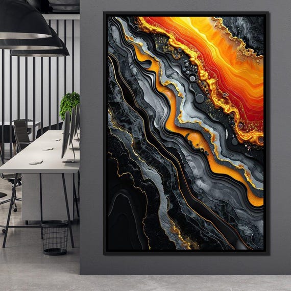 Magmatic Flux Convergence Abstract Wall Art Geometric Flow Bold Gray Orange Decor Modern Home Aesthetic Accent By Nichecanvas
