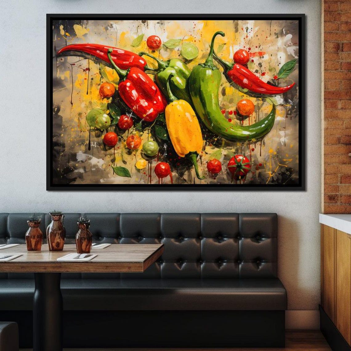 Colorful Chili Peppers Tomatoes Still Life Painting Kitchen Wall Art - Image 4