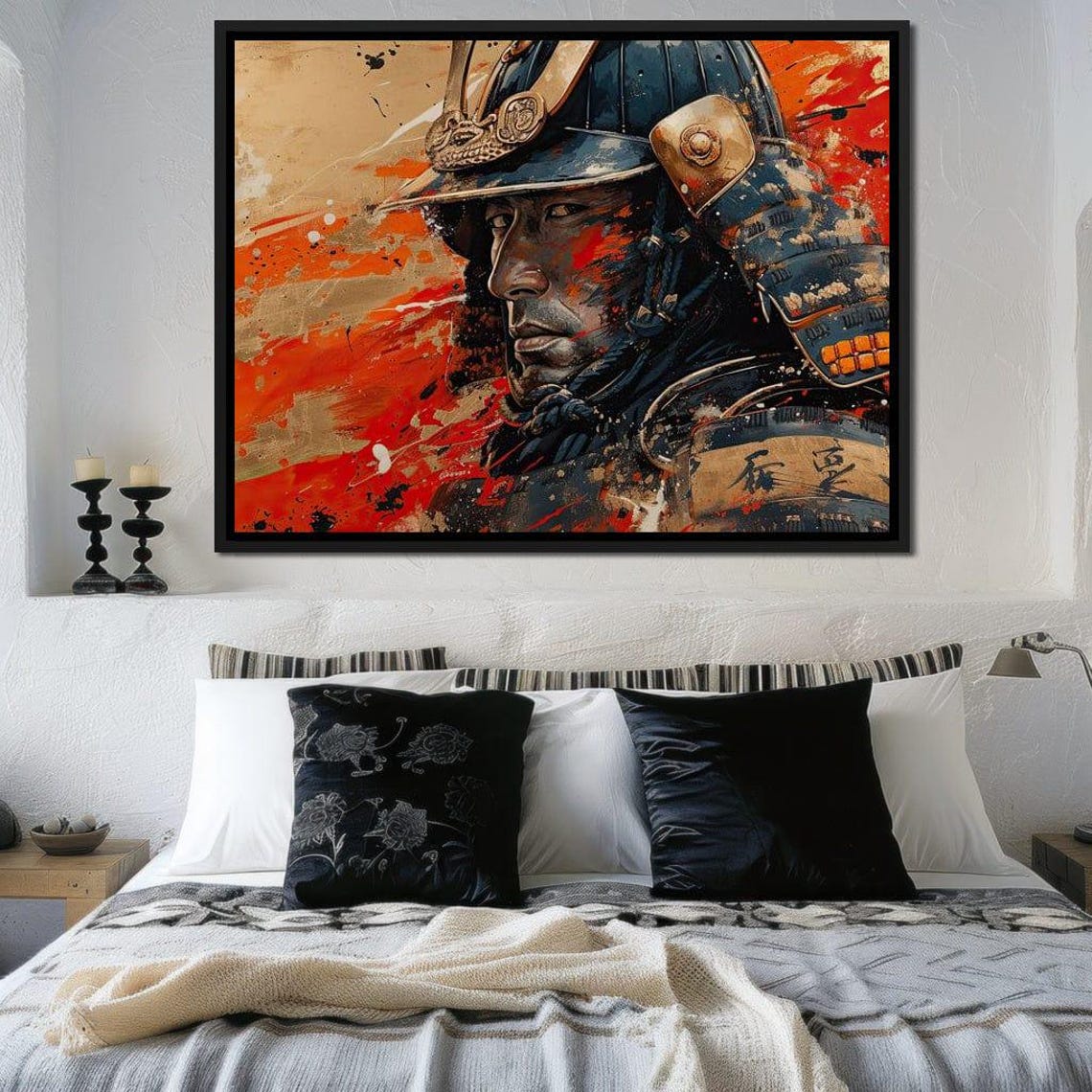 Samurai Warrior Armor Portrait Red Black Japanese Battle Wall Art - Image 2