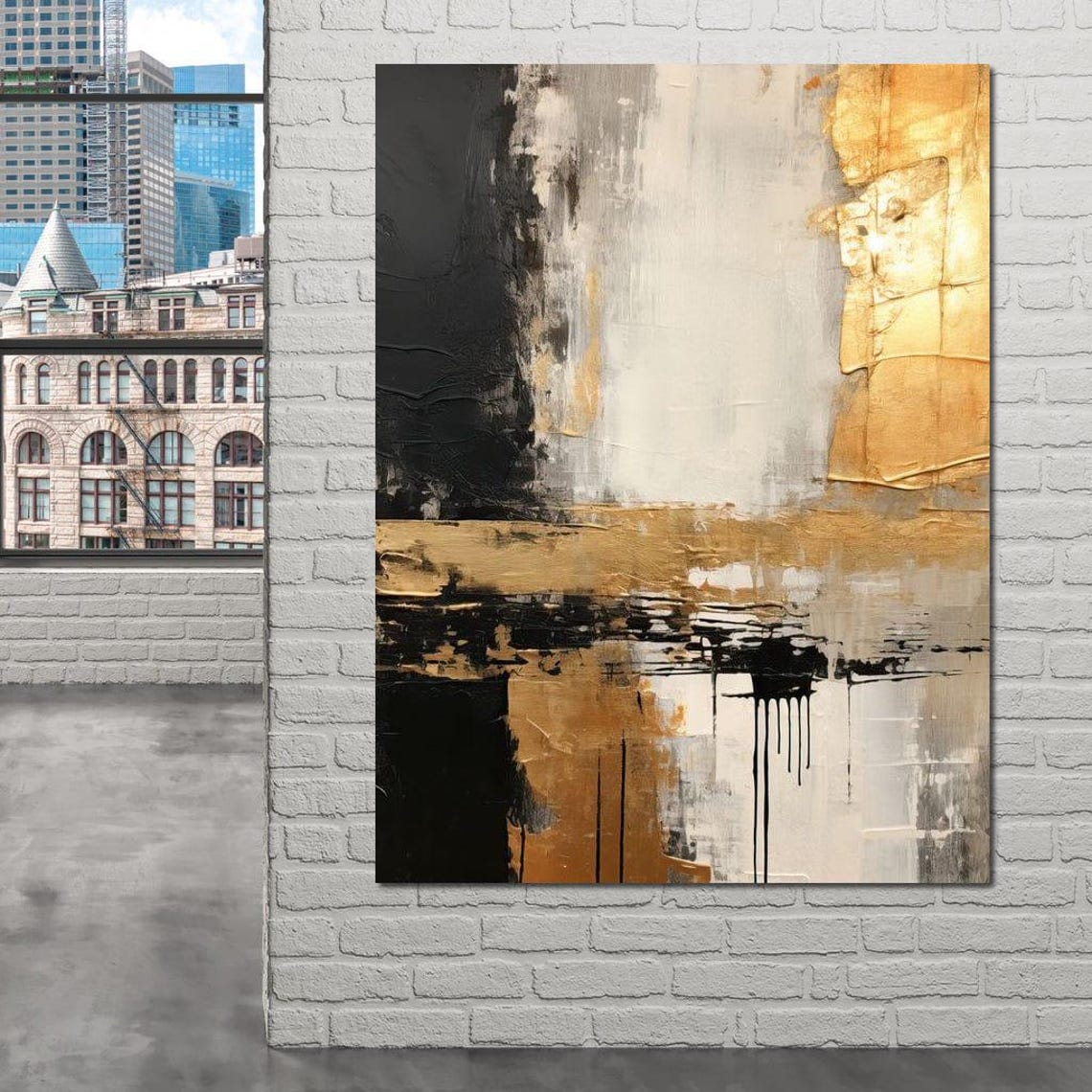 Black Gold and White Luxury Abstract Textured Wall Art Poster Print - Image 2