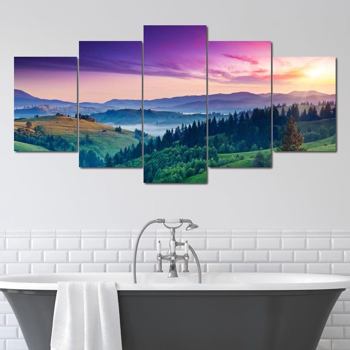 Mountains Landscape Sunset Scenic View Multi Panel Wall Art Peaceful Nature Decor Colorful Sky Photography By Nichecanvas - Image 2