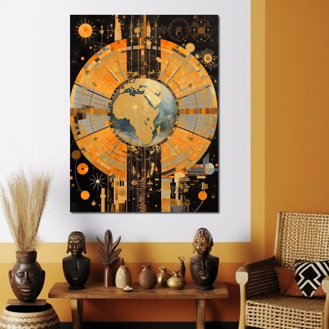 Earth Globe Golden Africa Celestial Black Orange Astronomy Map Poster - Image 2