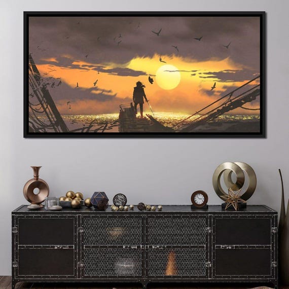 Ruins Of Agony Dark Fantasy Sunset Art Silhouette Seascape Emotional Sword Amid Ruins Fantasy Landscape By Nichecanvas