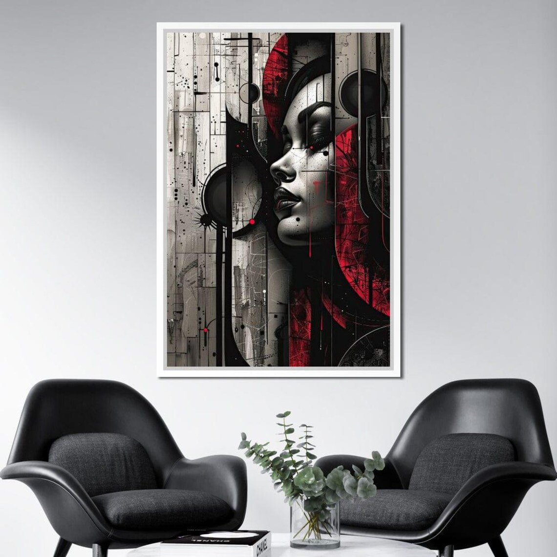Noir Woman Profile Red Accents Urban Abstract Portrait Wall Art - Image 2