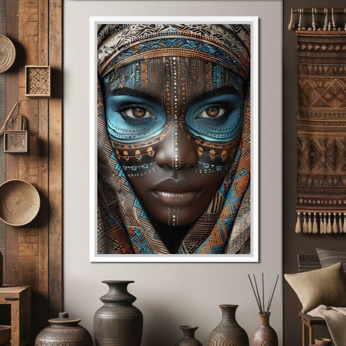 African Tribal Portrait Art Print, Modern Boho Decor - Image 3