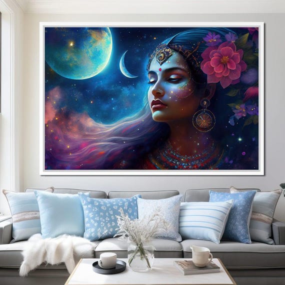 Radha Constellation Celestial Home Decor Spiritual Mural Divine Woman Art Mystical Portrait Hindu Goddess By Nichecanvas