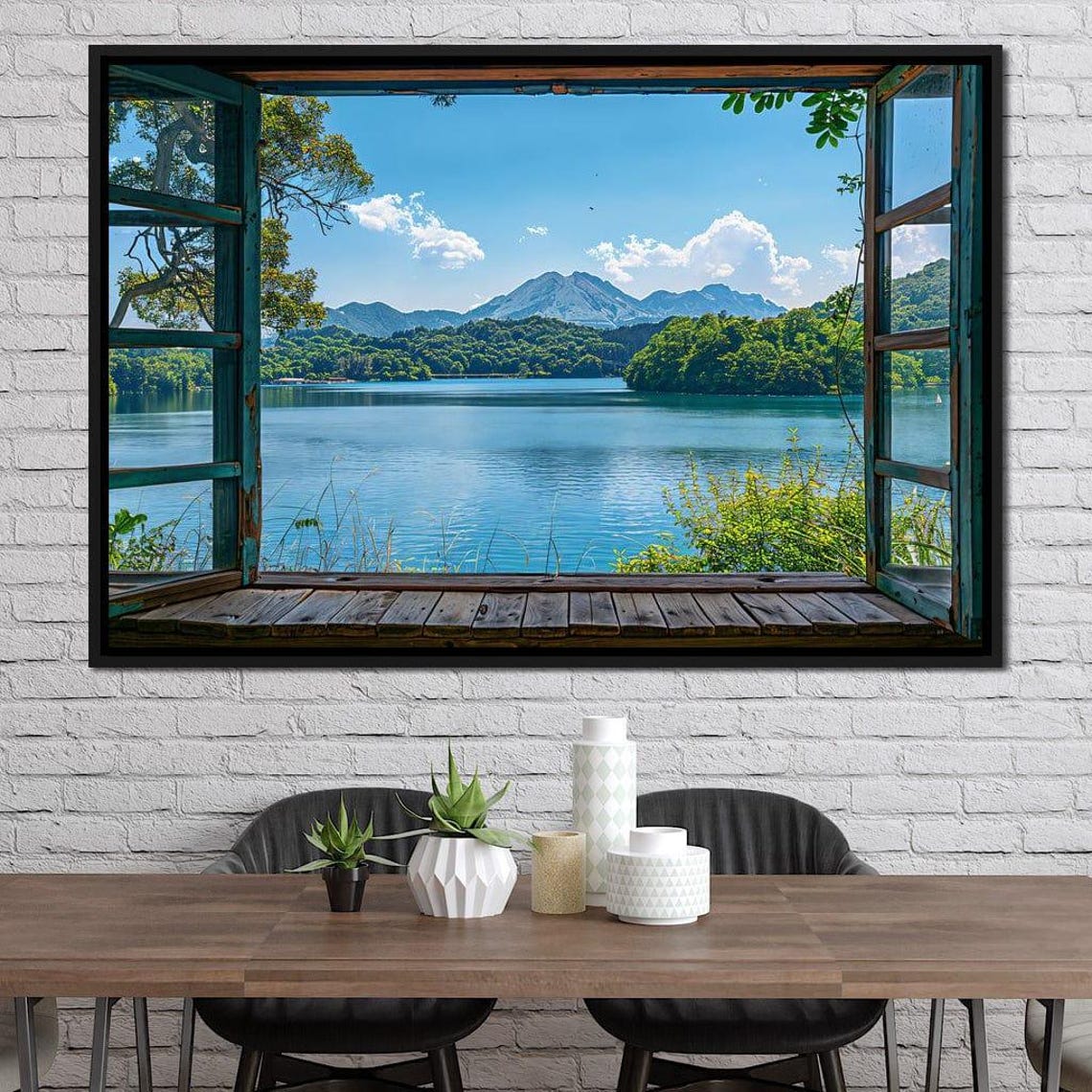 Open Window Mountain Lake View Serene Nature Photography Travel Poster - Image 2
