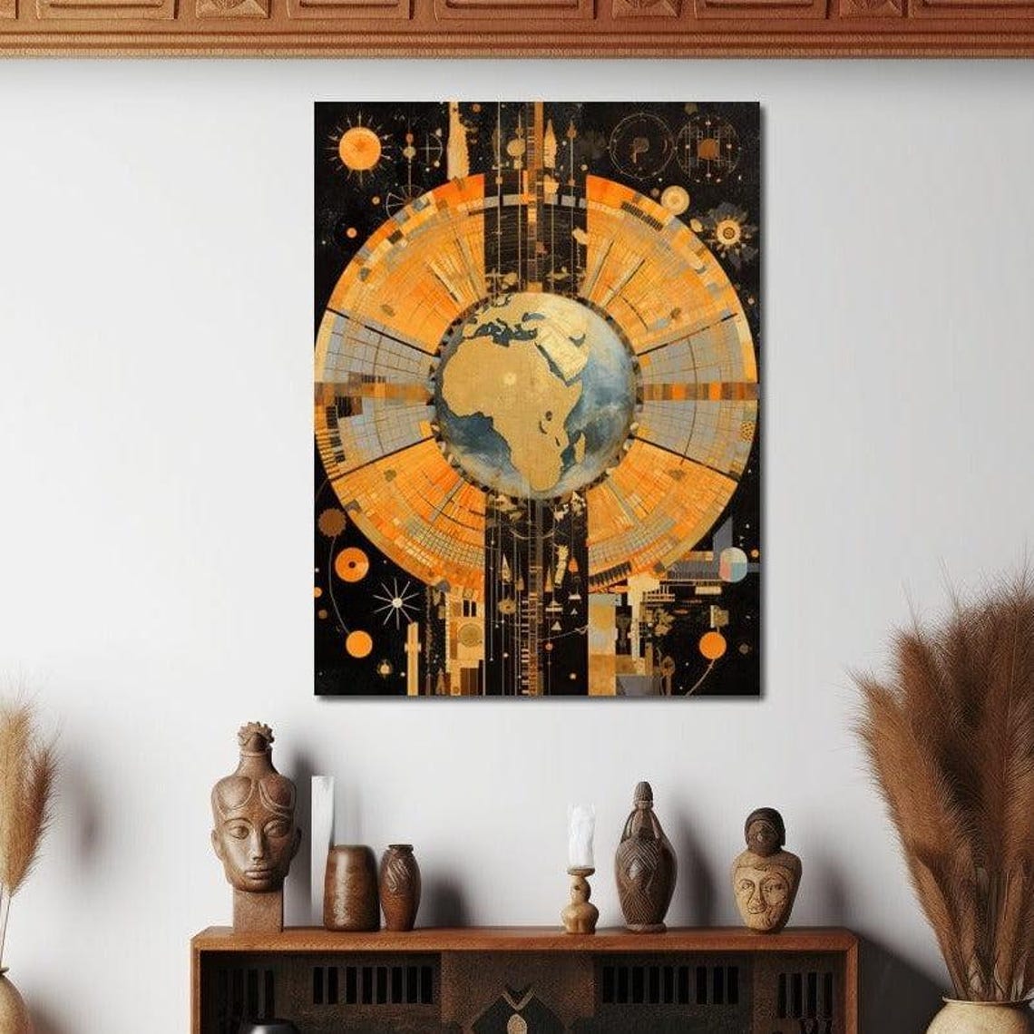 Earth Globe Golden Africa Celestial Black Orange Astronomy Map Poster - Image 4