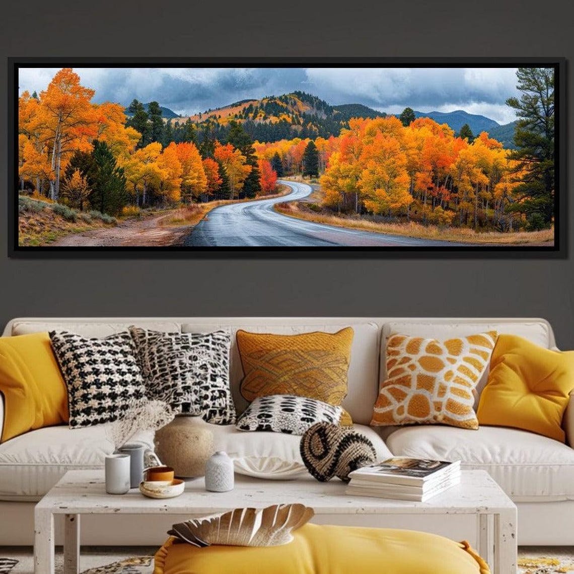 Autumn Road Through Golden Aspen Forest Mountain View Travel Poster