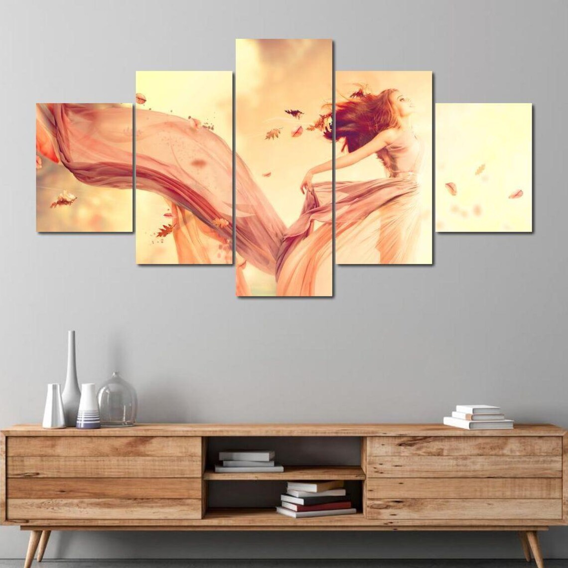 Golden Autumn Fairy Five Panel Wall Art Woman In Flowing Dress Poster - Image 4