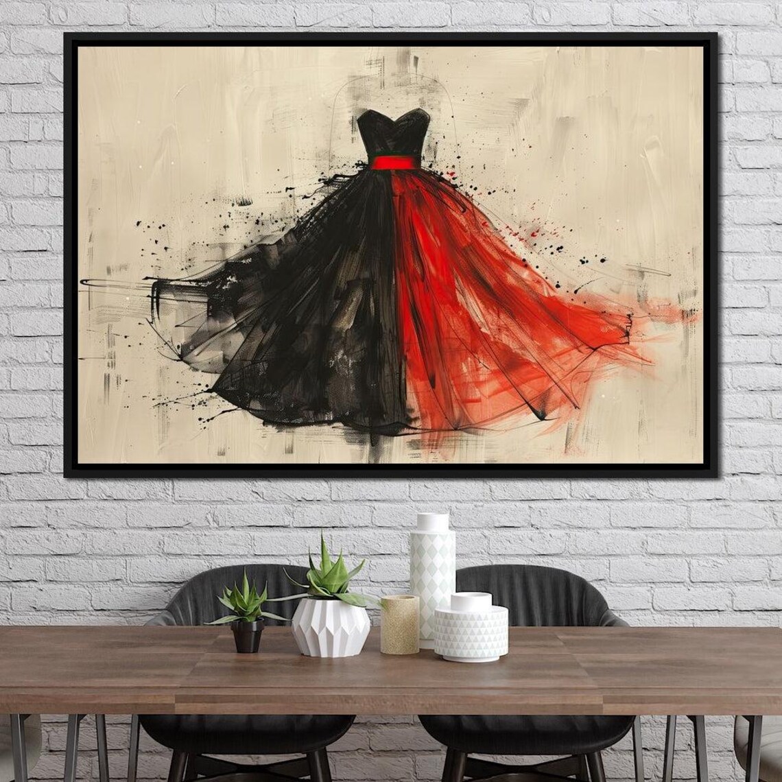 Black Red Strapless Ballgown Dress Fashion Illustration Art Poster - Image 2