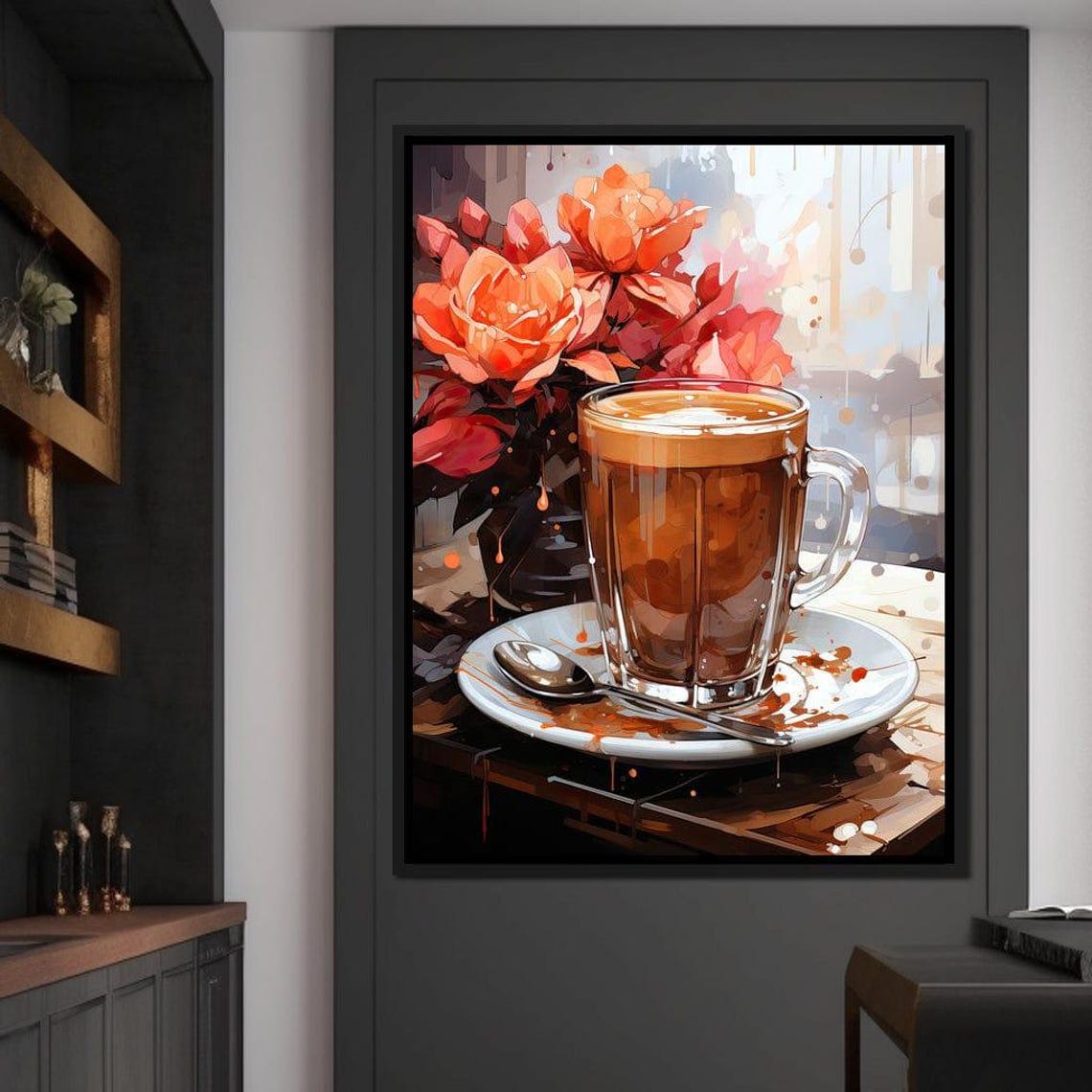 Fresh Coffee Cup Canvas Rustic Home Art Cozy Kitchen Decor Drink Illustration Warm Beverage Art Vertical Print By Nichecanvas