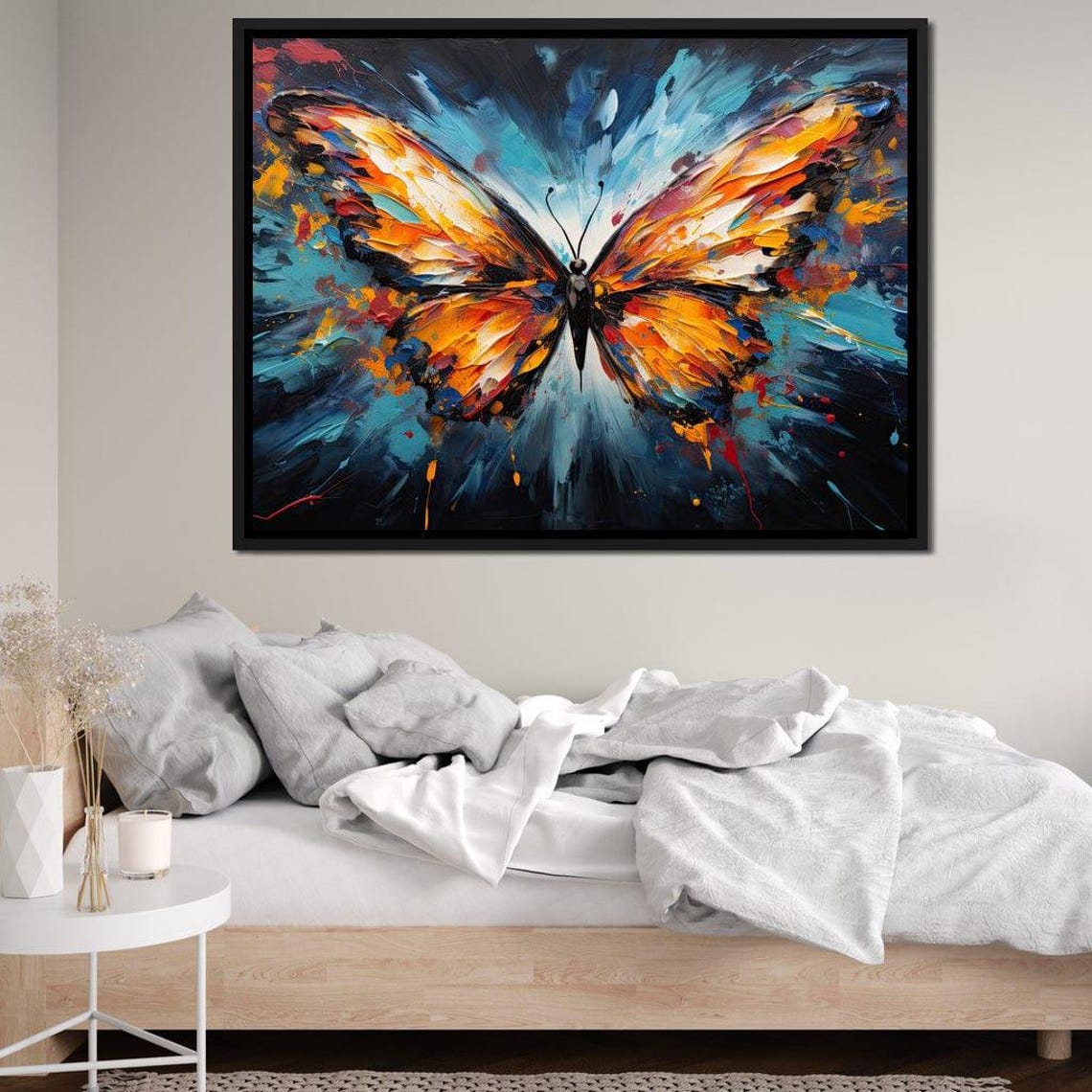Orange Teal Butterfly Abstract Five Panel Canvas Modern Nature Print - Image 2