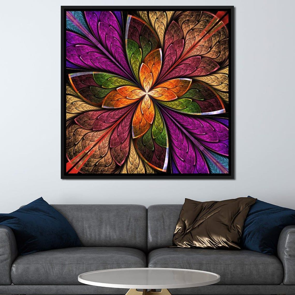 Multicolor Fractal Flower Mandala Abstract Modern Art Wall Art Poster