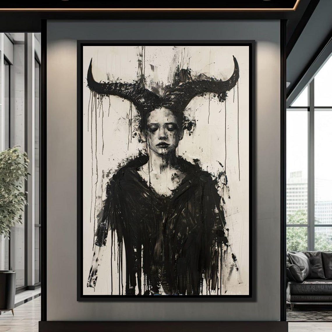 Dark Elegance Unleashed Gothic Wall Art Horned Figure Mysterious Home Decor Dark Fantasy Horror By Nichecanvas - Image 4