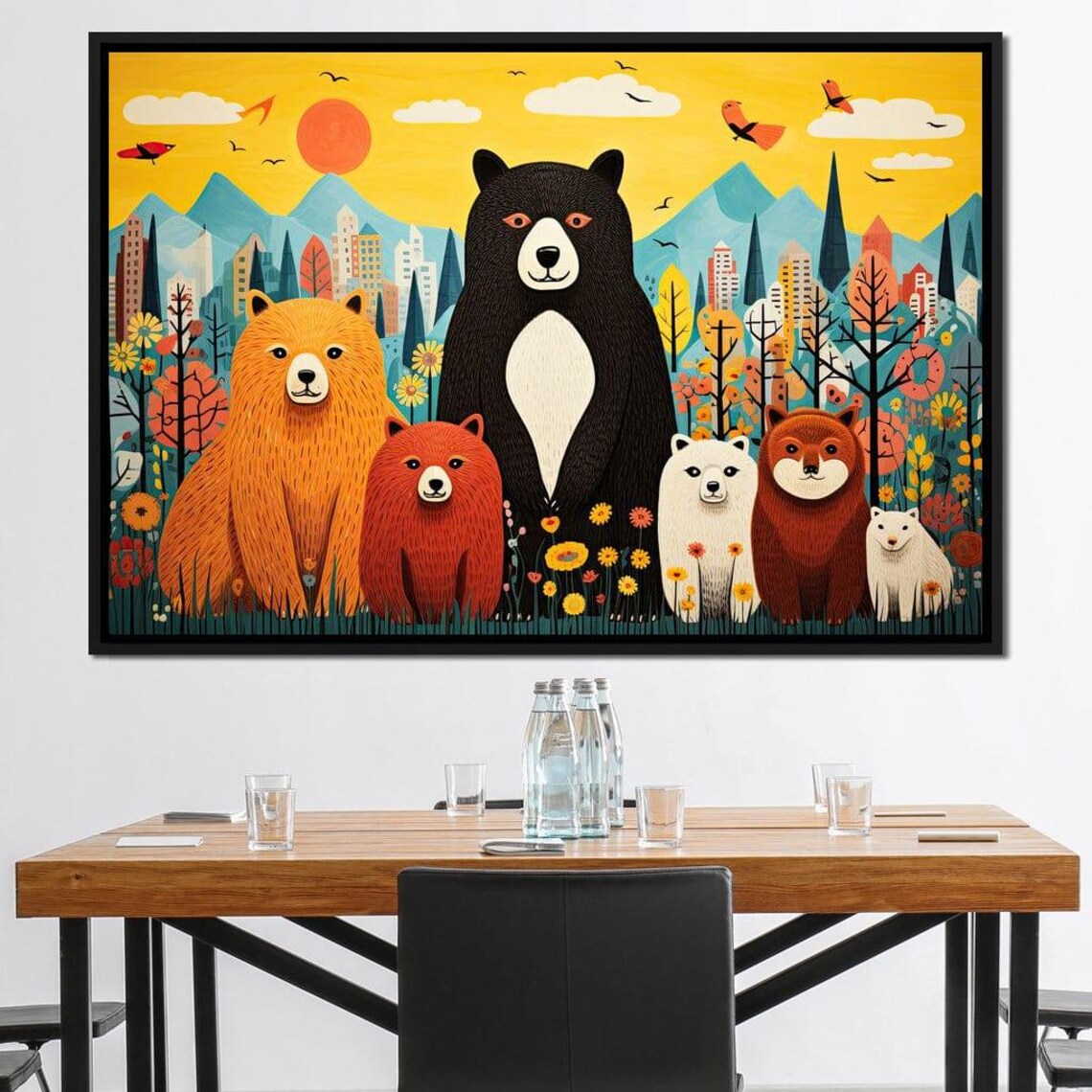 Cute Cartoon Bears Family Flower Meadow City Skyline Kids Room Poster - Image 2