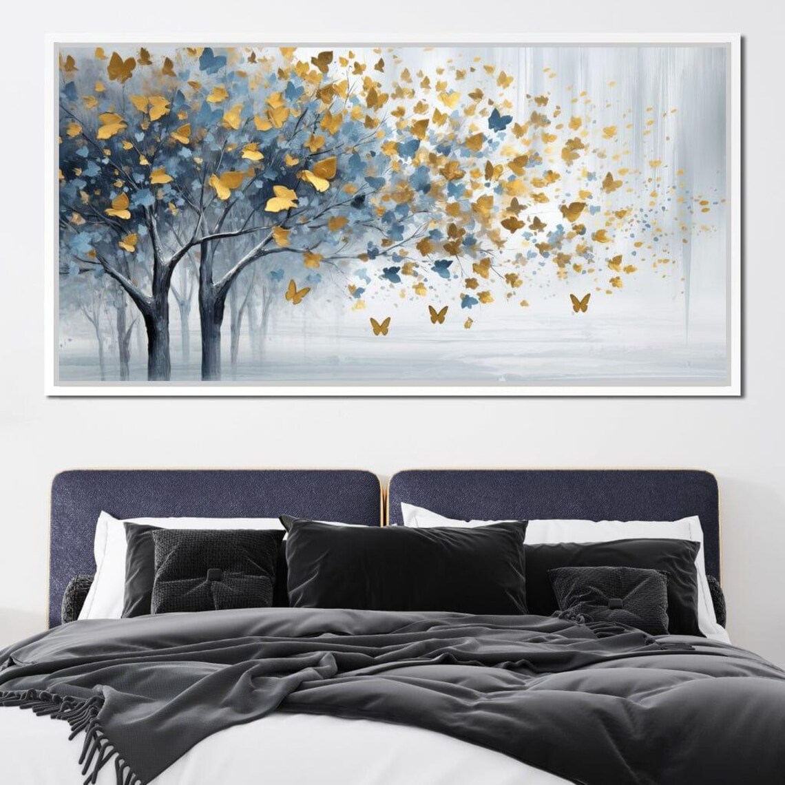 Blue and Gold Grove Nature Abstract Art Print - Image 2