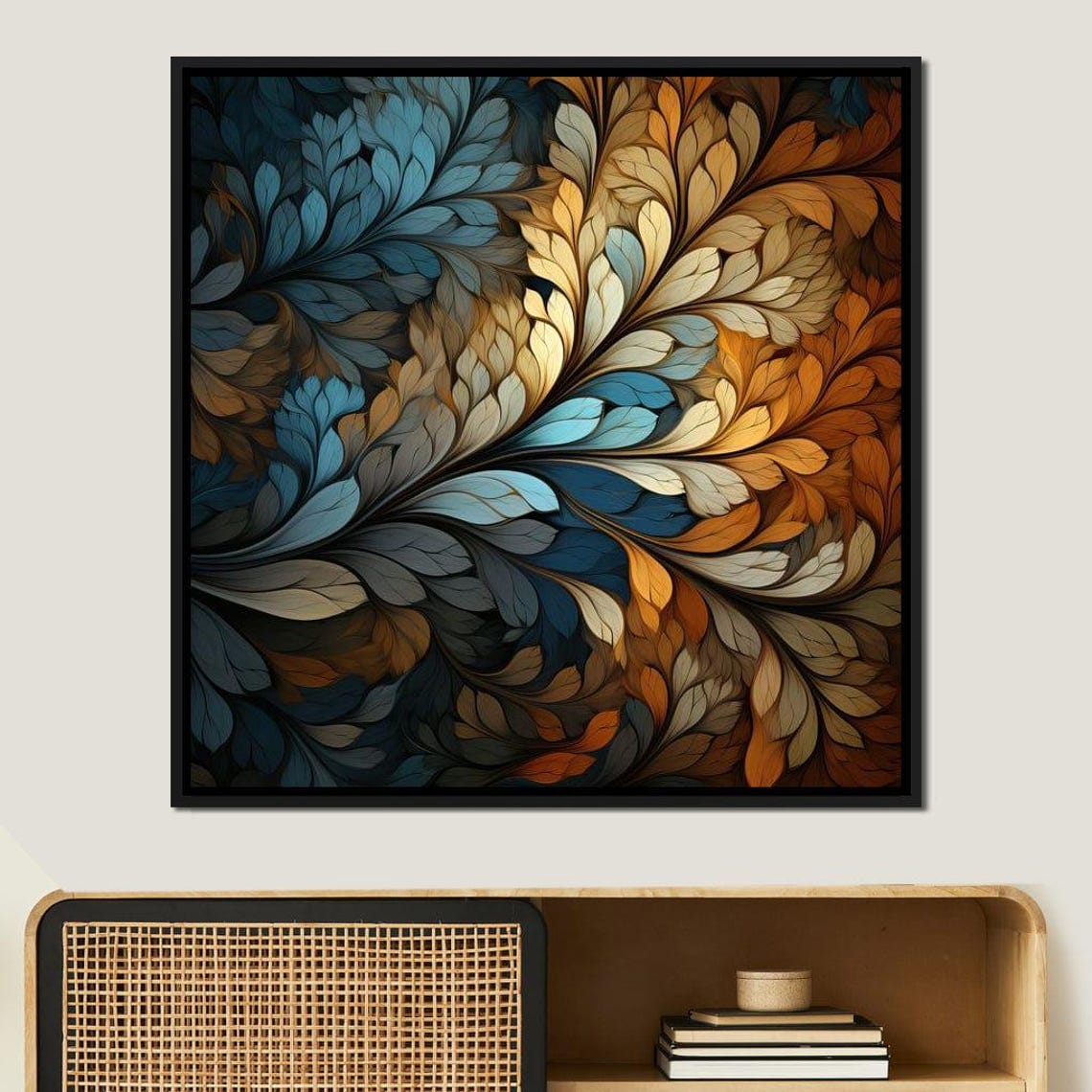 Swirling Teal Amber Leaf Mosaic Abstract Botanical Wall Art Poster - Image 4