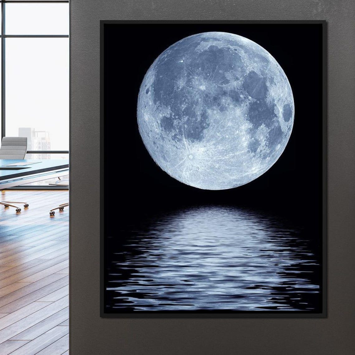 Full Moon Reflection Over Calm Water Night Sky Lunar Serene Art Poster - Image 2