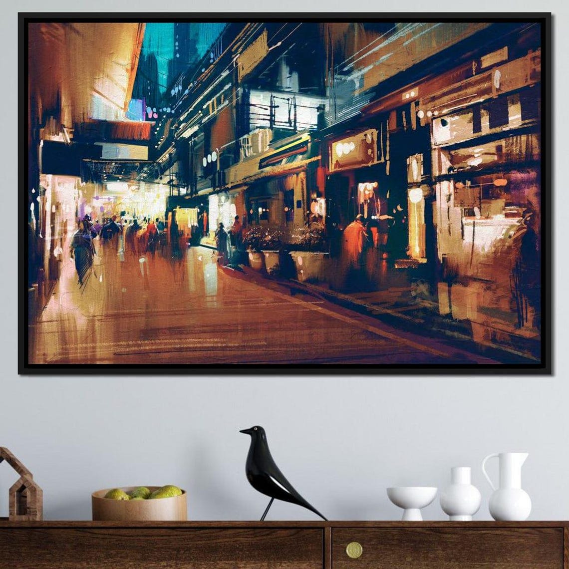 City Market Urban Art Night Market Vibrant Chaos Modern Wall Art City Scene Street Life Shopping District By Nichecanvas - Image 2