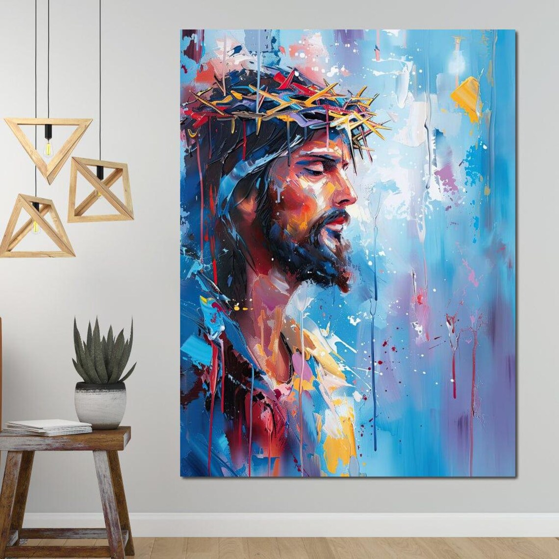 Colorful Jesus Christ Crown Of Thorns Modern Abstract Christian Art Poster - Image 3