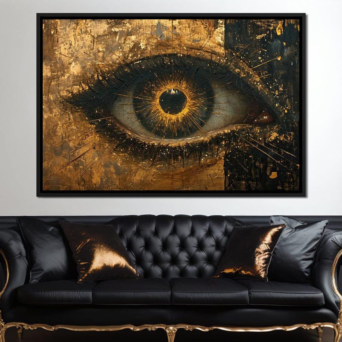Golden All Seeing Eye Black Gold Abstract Mystical Wall Art Poster - Image 3