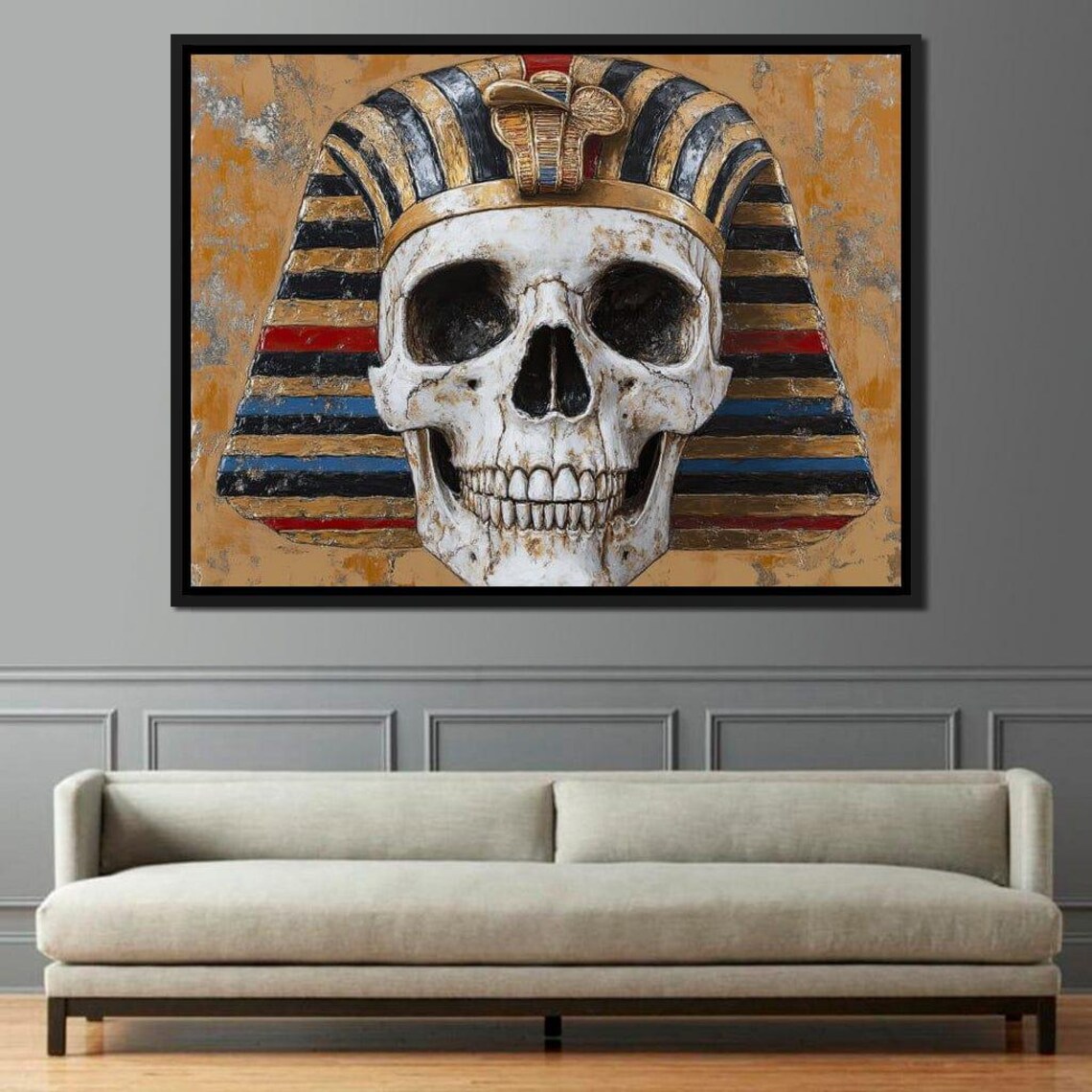 Pharaoh Skull Golden Nemes Headdress Egyptian Dark Fantasy Gothic Wall Poster