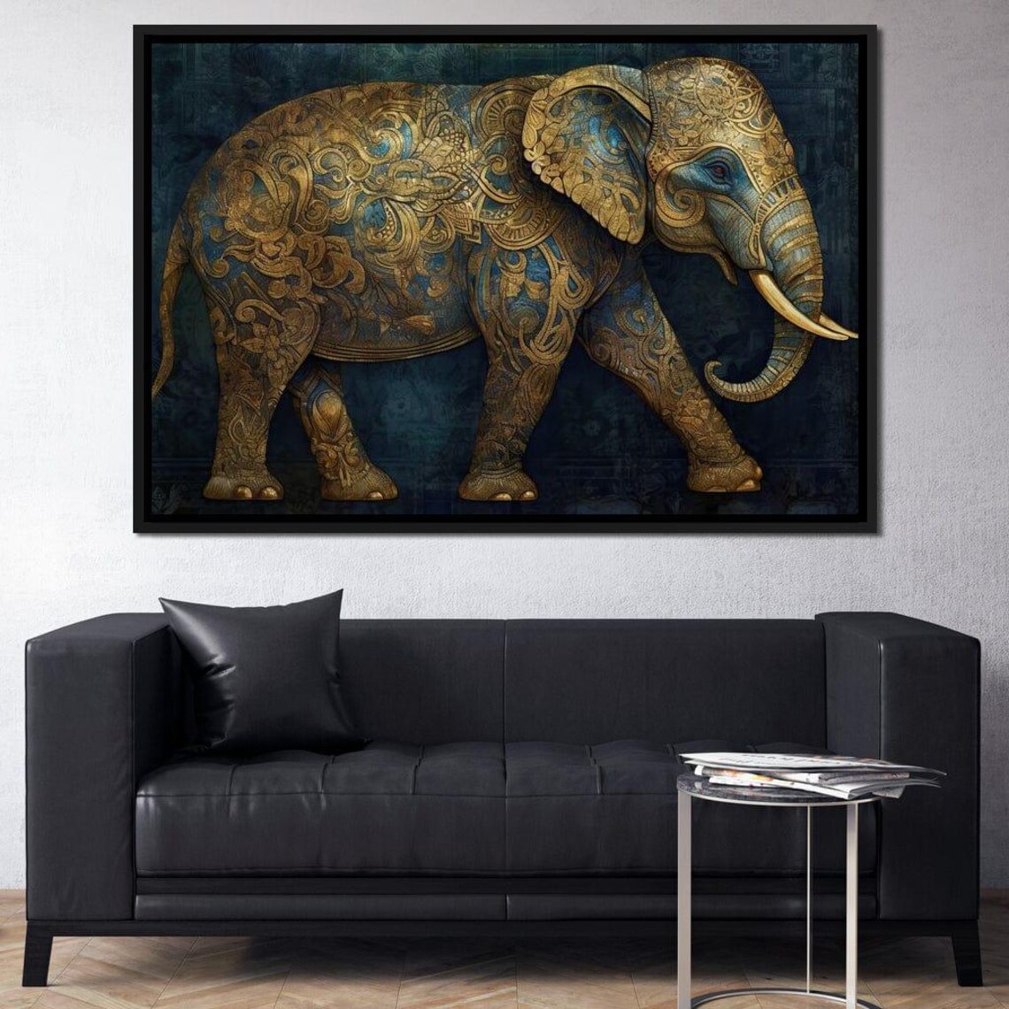 Majestic Gilded Filigree Elephant Ornate Gold Teal Wildlife Wall Art - Image 4