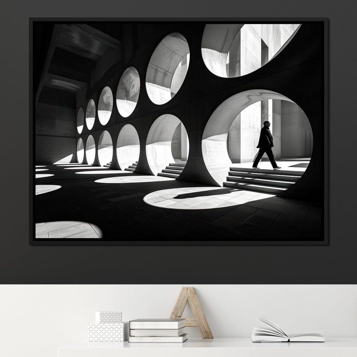 Round Window Arch Light Pools Dark Hall Minimalist Architecture Poster - Image 4
