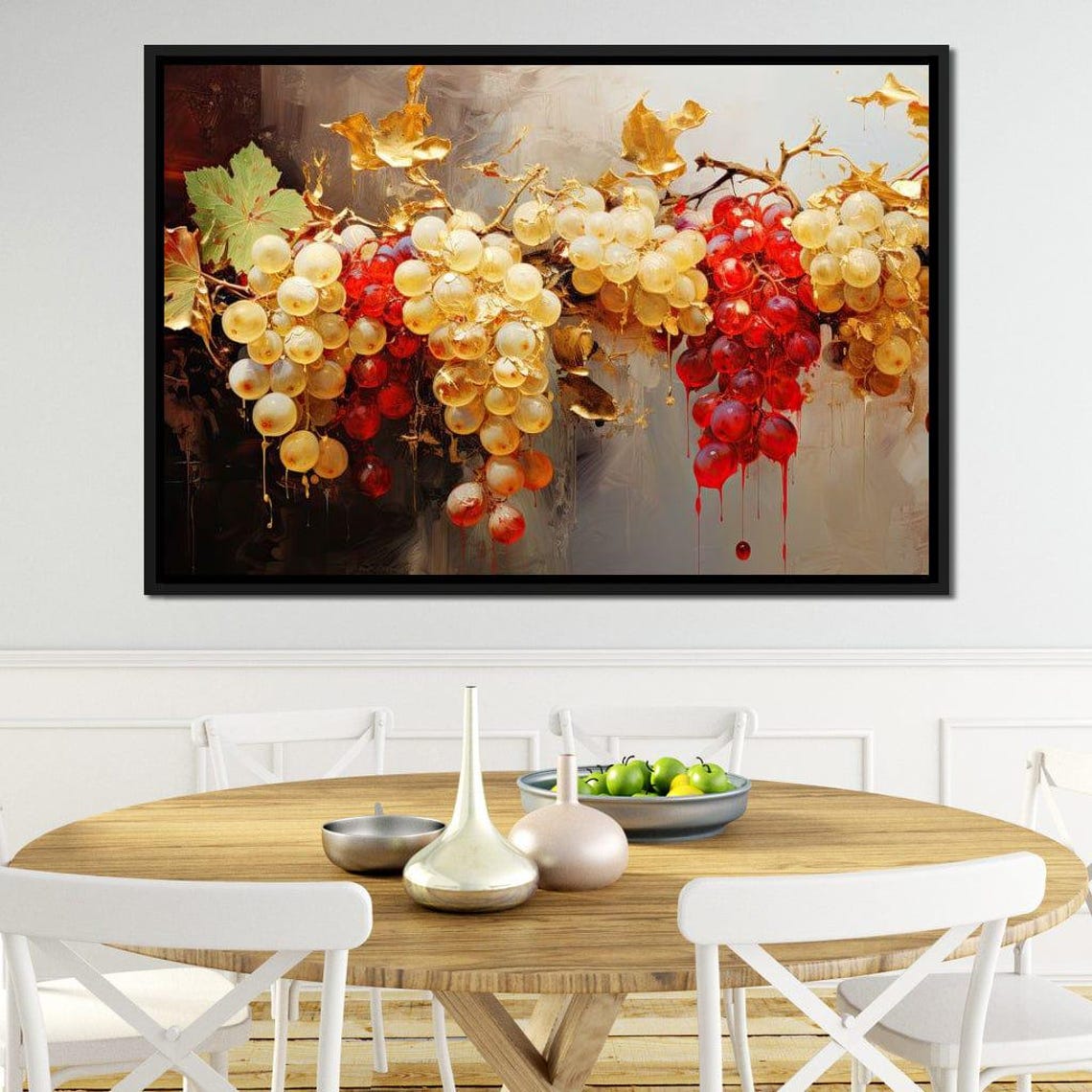 Golden Red Grapes Vine Art Print Wine Theme Elegant Kitchen Wall Decor - Image 3