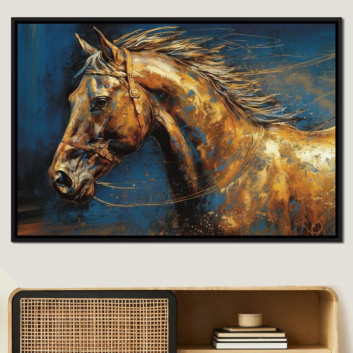 Gilded Animal Companion Horse Elegant Horse Wall Art Equestrian Decor Golden Horse Print Modern Animal Painting By Nichecanvas - Image 2