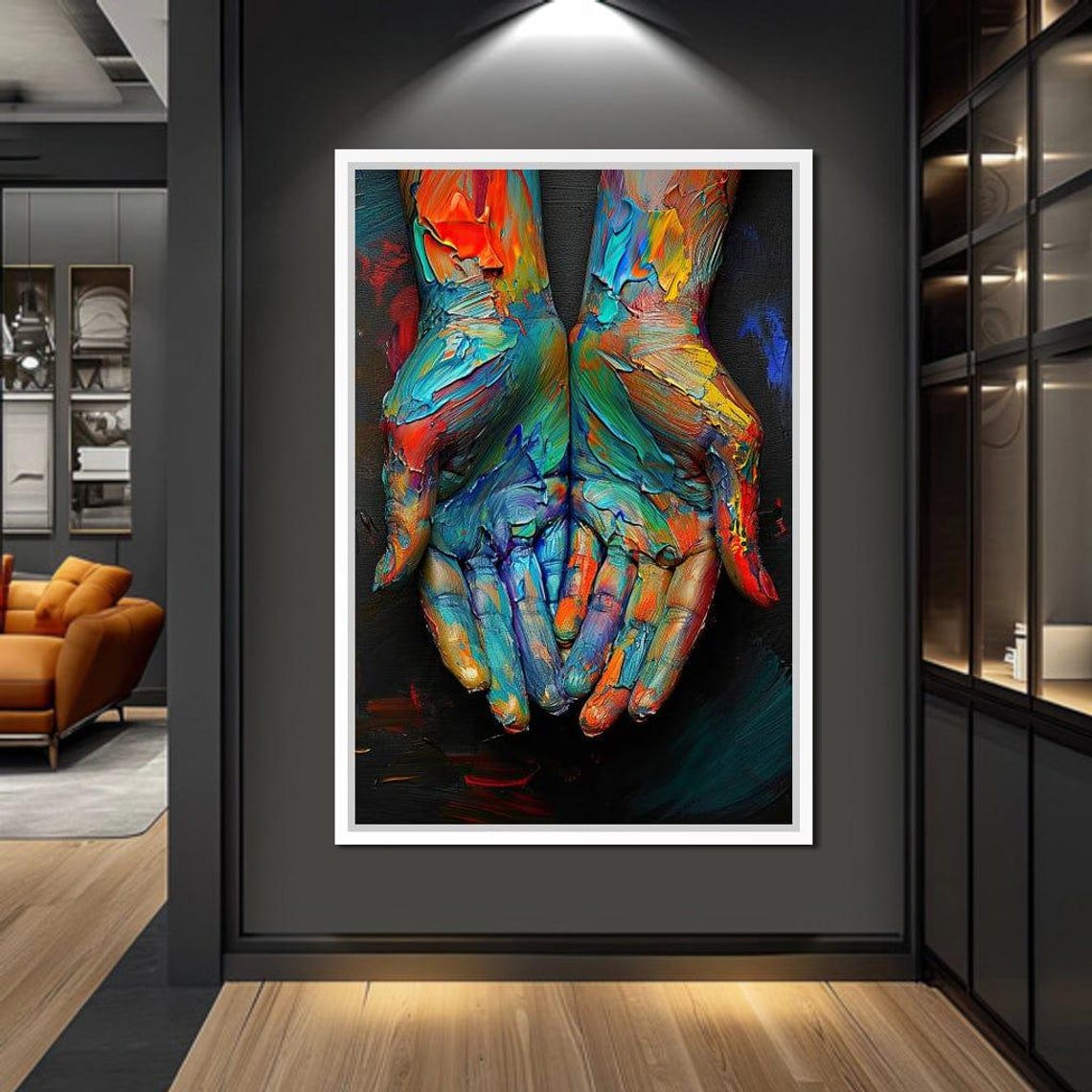 Embrace Of Chromatic Hues Painted Hands Vibrant Abstract Poster - Image 2