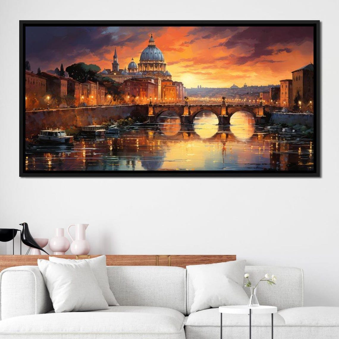 Rome St Peters Basilica Sunset Tiber River Bridge Italy City Poster - Image 2