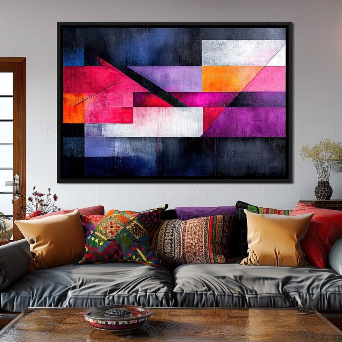 Magenta Purple Orange Geometric Blocks Bold Modern Abstract Art Print - Image 2