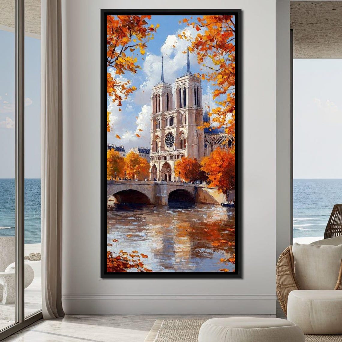 Notre Dame Cathedral Paris Autumn Seine Reflection Fall Poster - Image 2