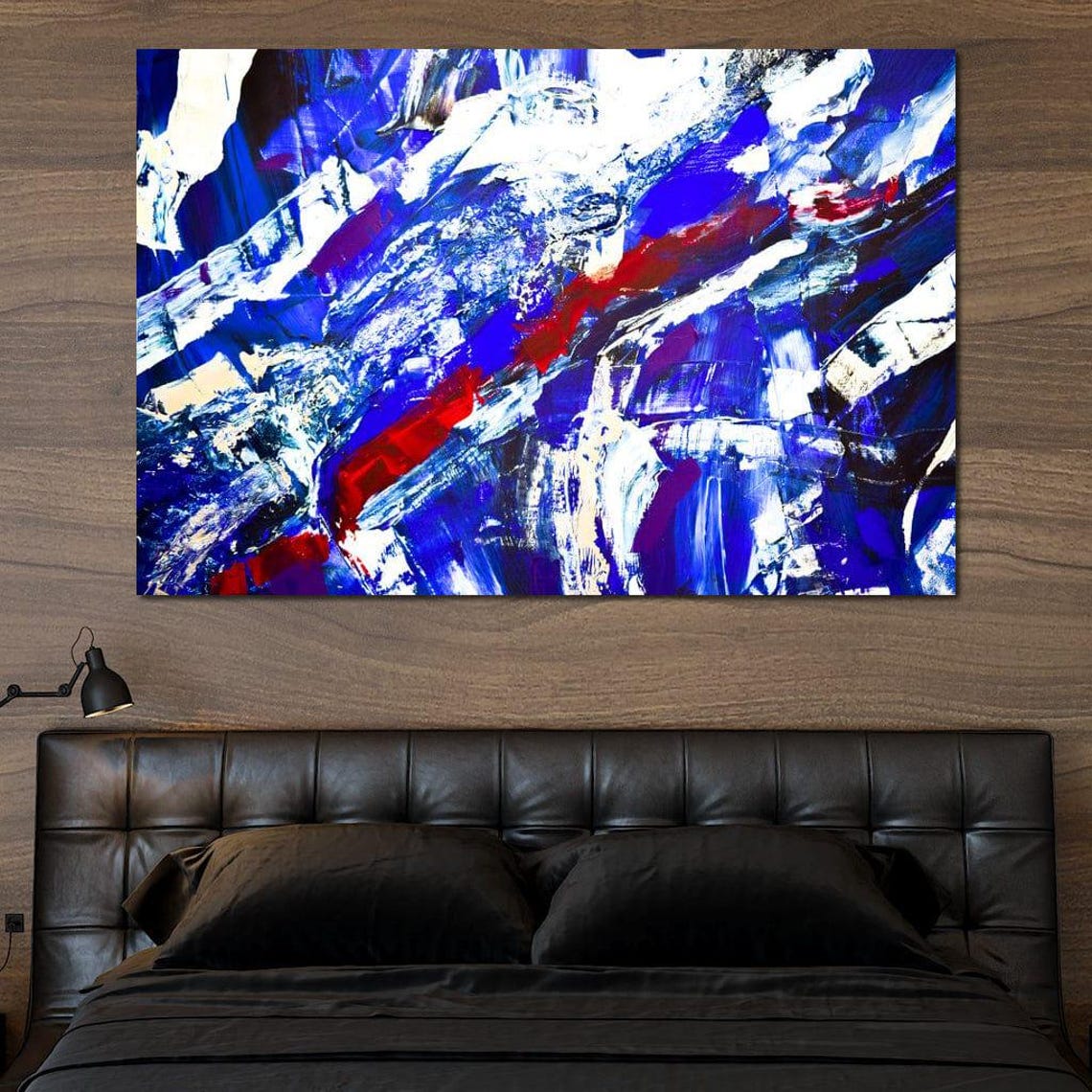 Cobalt Blue Crimson Diagonal Brushstroke Five Panel Abstract Poster - Image 4