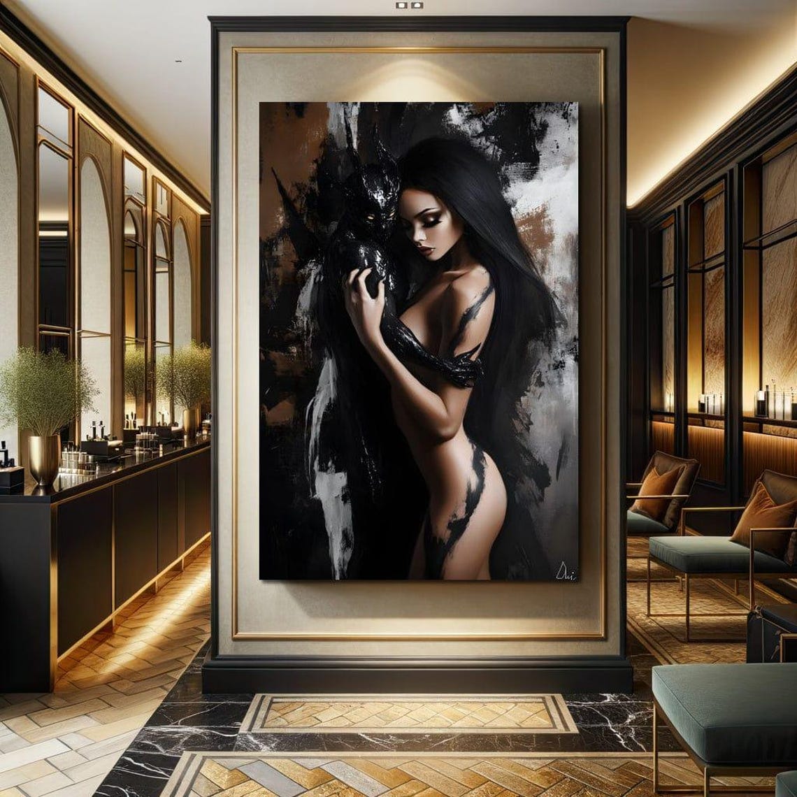 Enigmatic Embrace Essence Bold Abstract Art Modern Wall Decor Feminine Grace Emotional Depth Home Decor By Nichecanvas - Image 2