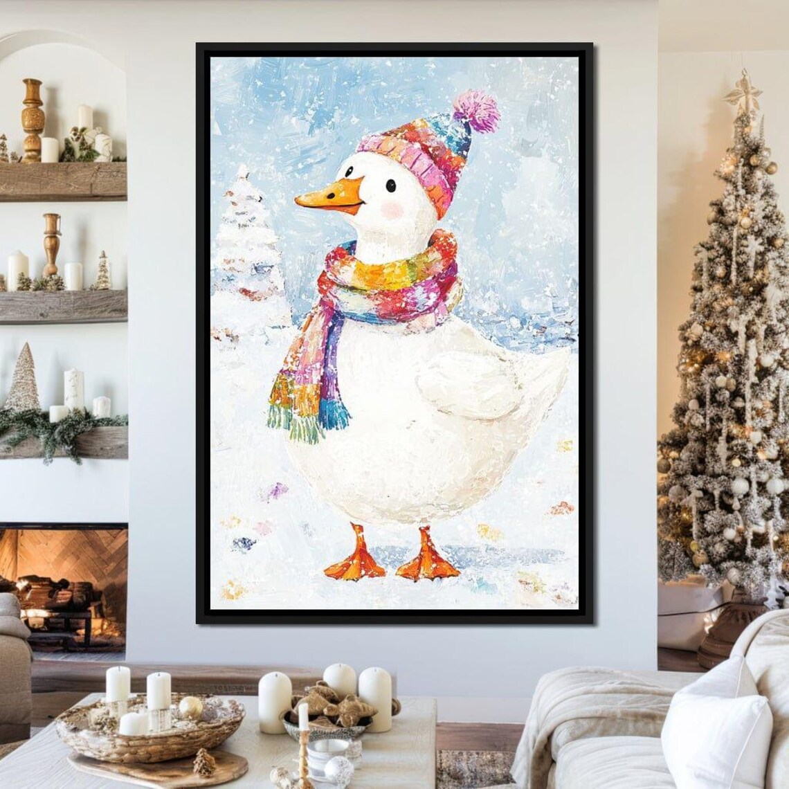 Cute Duck In Winter Hat And Colorful Scarf Snowy Holiday Poster - Image 4
