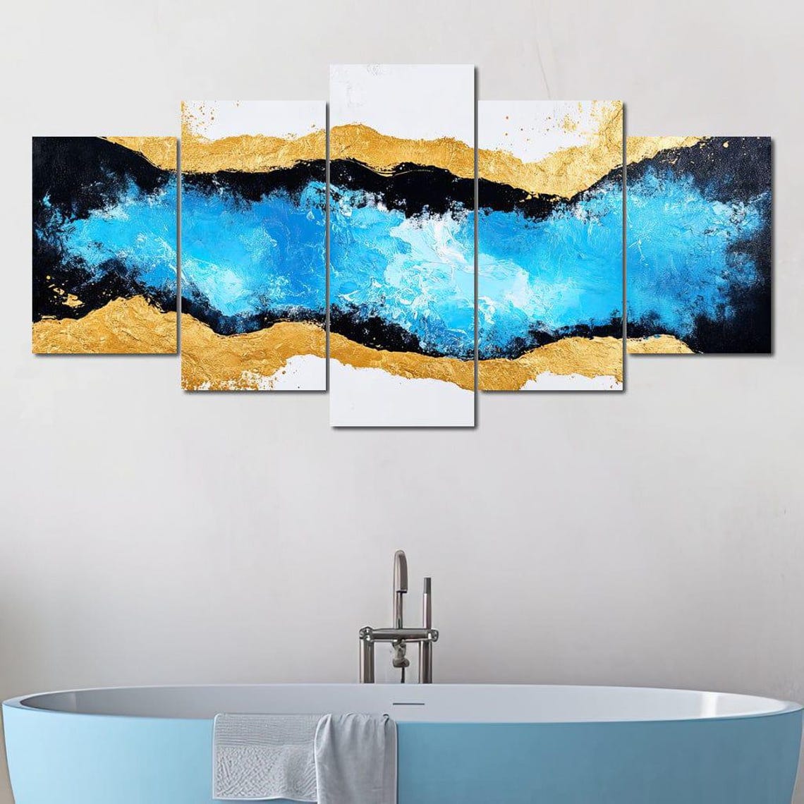 Turquoise Ocean Gold Mountain Abstract Coastal Landscape Poster - Image 4