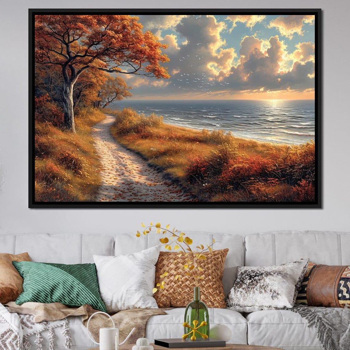 Autumn Coastal Path Sunset Sea Orange Trees Fall Travel Poster - Image 2