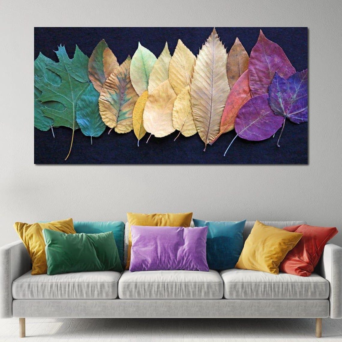 Colorful Autumn Leaves Spectrum Dark Background Botanical Wall Poster - Image 4