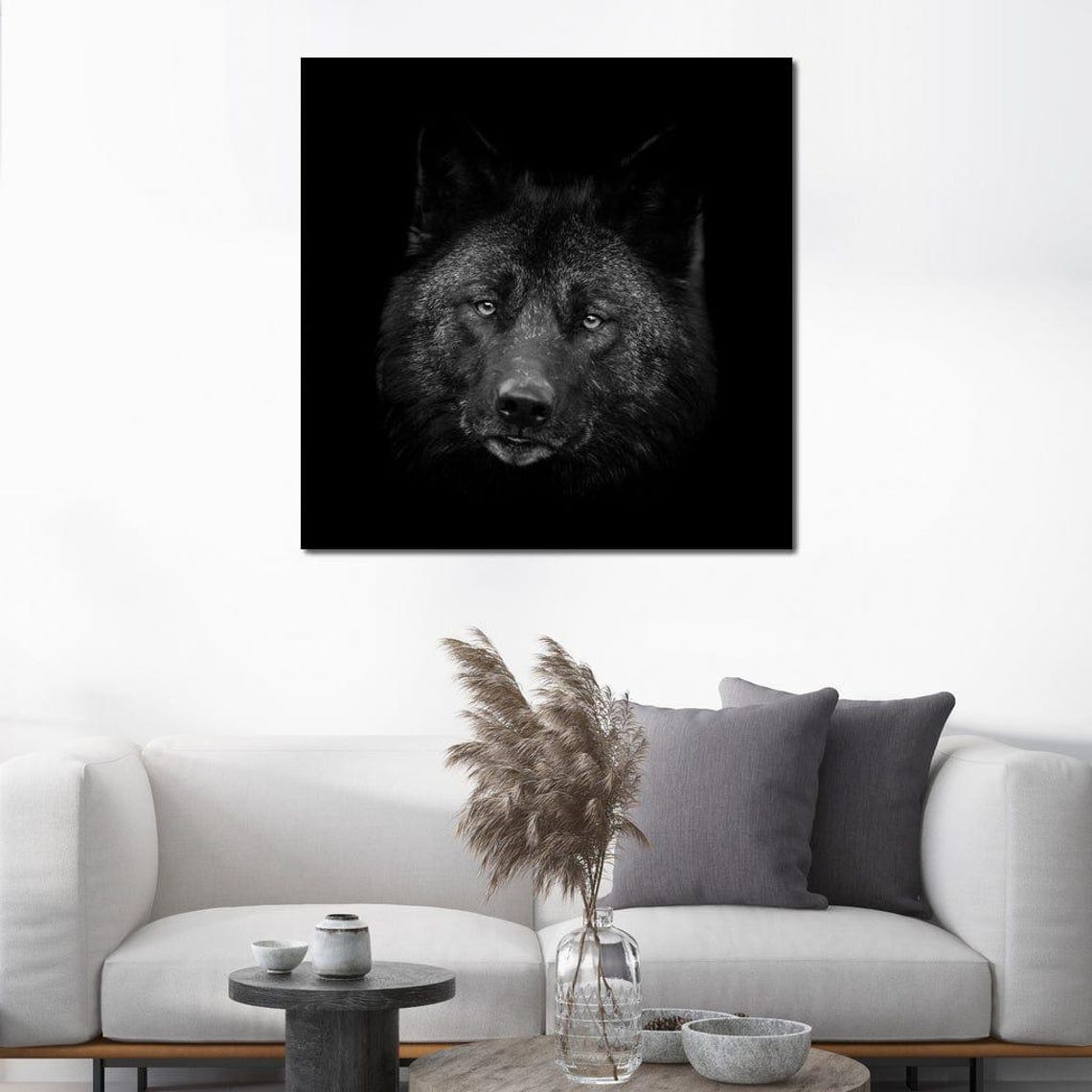Black Wolf Portrait Dark Monochrome Wild Animal Fine Art Print - Image 3