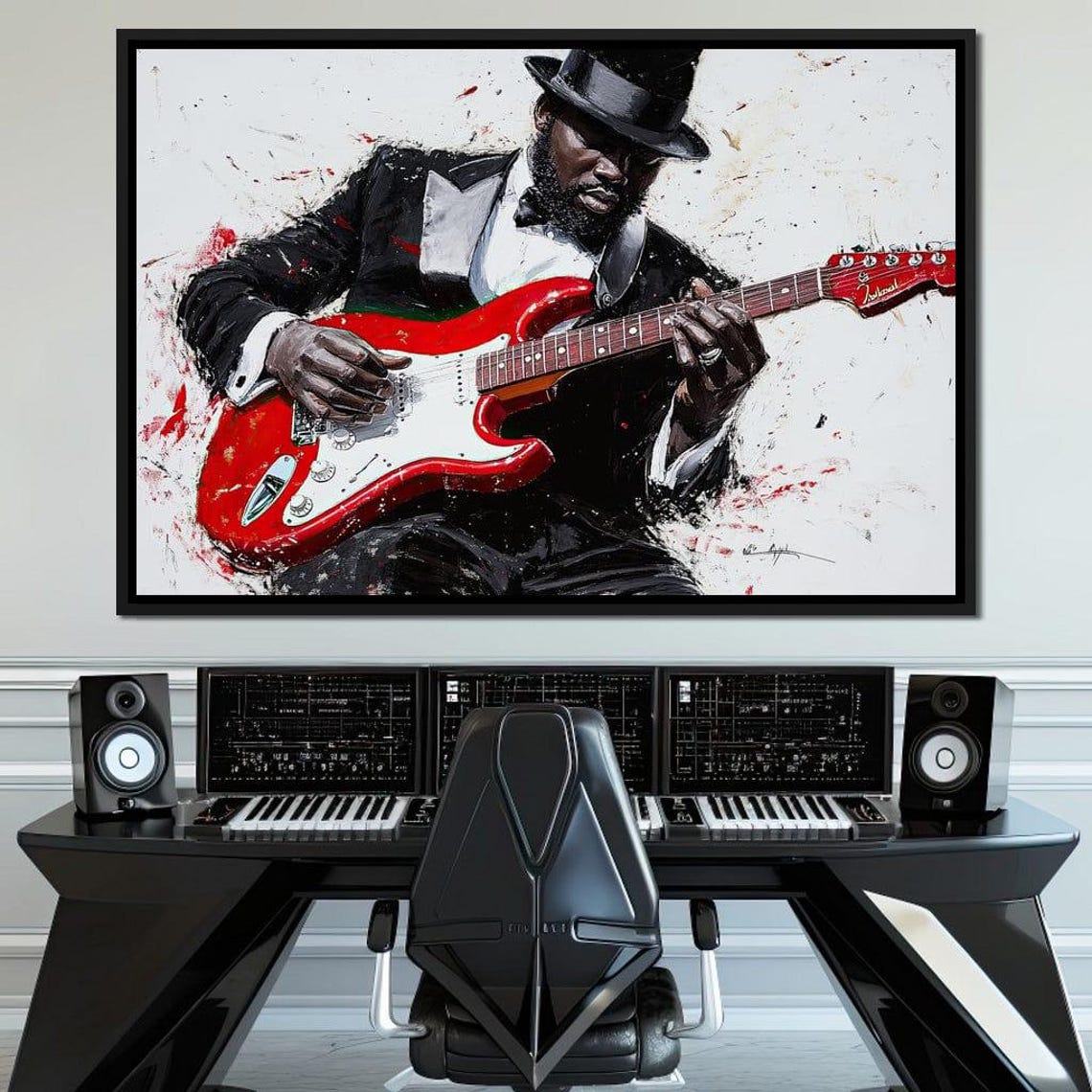 Jazz Musician Red Electric Guitar Splatter Framed Music Wall Art - Image 2