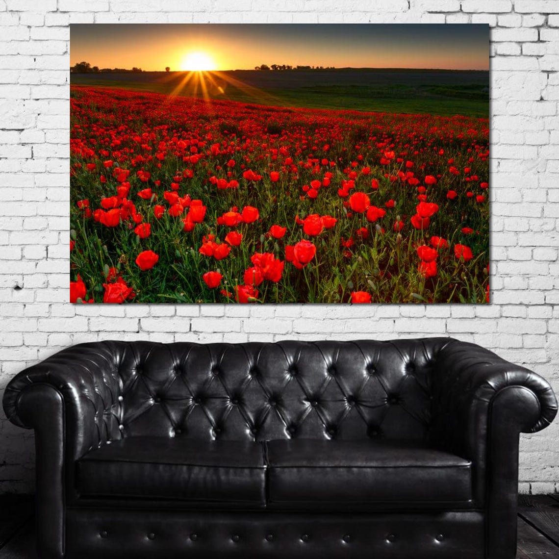 Red Poppy Field At Sunset Photography Scenic Nature Wall Art Poster - Image 3