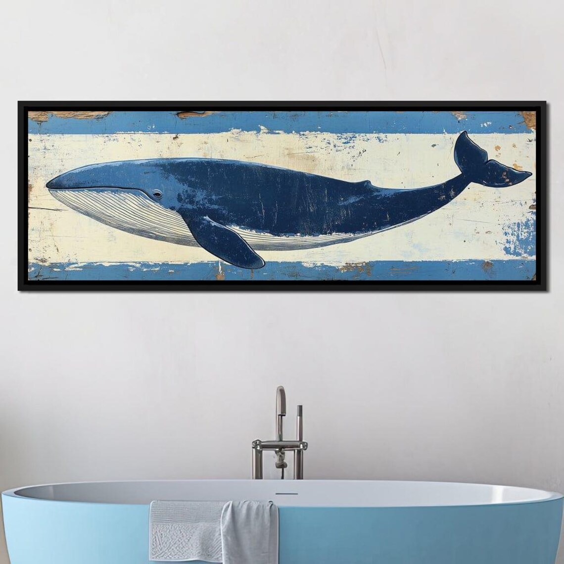 Blue Whale Vintage Nautical Distressed Wood Plank Coastal Ocean Wall Art - Image 4